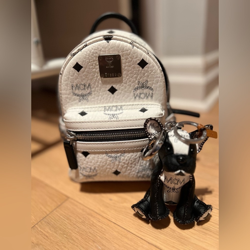 MCM stark visetos mini backpack w/ dog charm